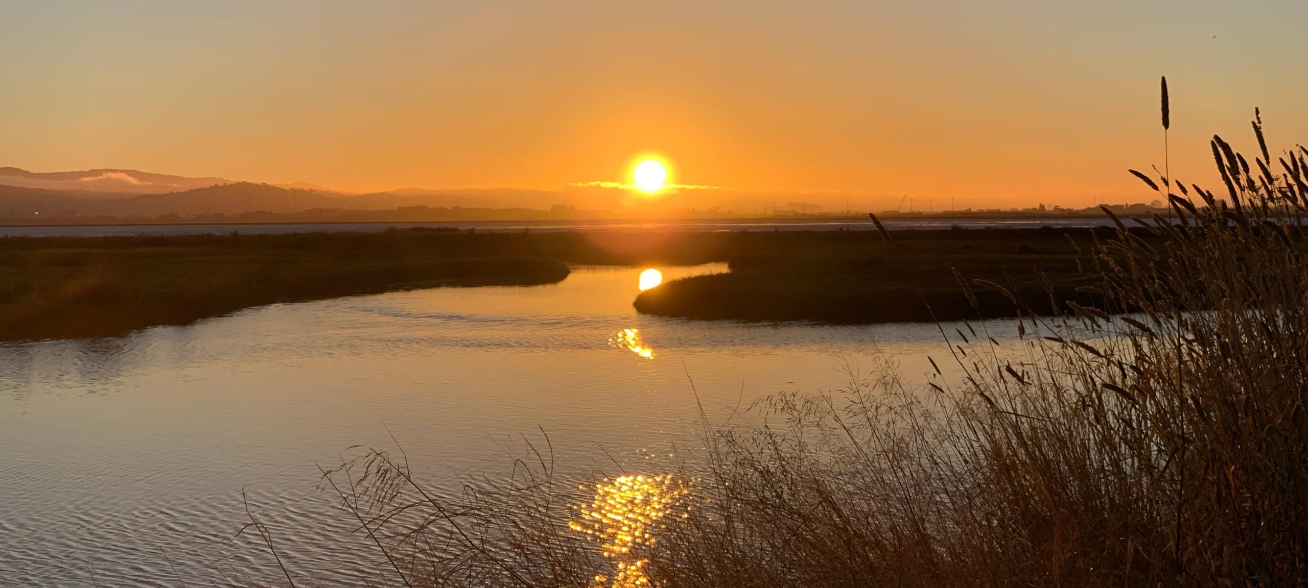 Sunset over marshes at Bedwell Bayfront Park, Menlo Park, CA